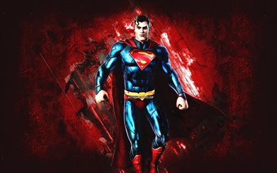 Fortnite Superman Skin, Fortnite, main characters, red stone background, Superman, Fortnite skins, Superman Skin, Superman Fortnite, Fortnite characters