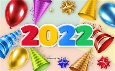 2022 New Year, Balloons 2022 background, Happy New Year 2022, holiday background, 2022 concepts, 2022 background, New 2022 Year