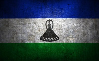 Lesotho metal flag, grunge art, African countries, Day of Lesotho, national symbols, Lesotho flag, metal flags, Flag of Lesotho, Africa, Lesotho