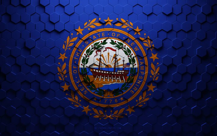 Flag of New Hampshire, honeycomb art, New Hampshire hexagons flag, New Hampshire, 3d hexagons art, New Hampshire flag