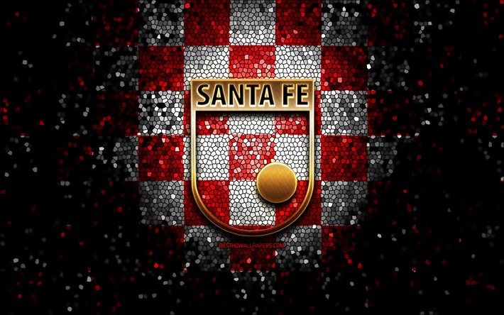 Independiente Santa Fe FC, glitter -logo, Categoria Primera A, punainen valkoinen ruudullinen tausta, jalkapallo, kolumbialainen jalkapalloseura, Independiente Santa Fe -logo, mosaiikki, Independiente Santa Fe, Kolumbian jalkapalloliiga