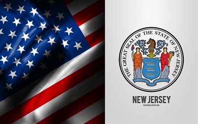 Seal of New Jersey, USA Flag, New Jersey emblem, New Jersey coat of arms, New Jersey badge, American flag, New Jersey, USA