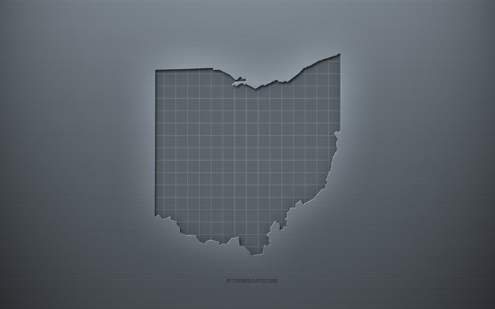 Ohio karta, gr&#229; kreativ bakgrund, Ohio, USA, gr&#229;tt papper textur, amerikanska stater, Ohio karta silhuett, karta &#246;ver Ohio, gr&#229; bakgrund, Ohio 3d karta
