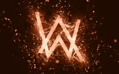Alan Walkerin ruskea logo, 4k, norjalaiset DJ: t, ruskeat neonvalot, luova, ruskea abstrakti tausta, Alan Olav Walker, Alan Walkerin logo, musiikkit&#228;hdet, Alan Walker