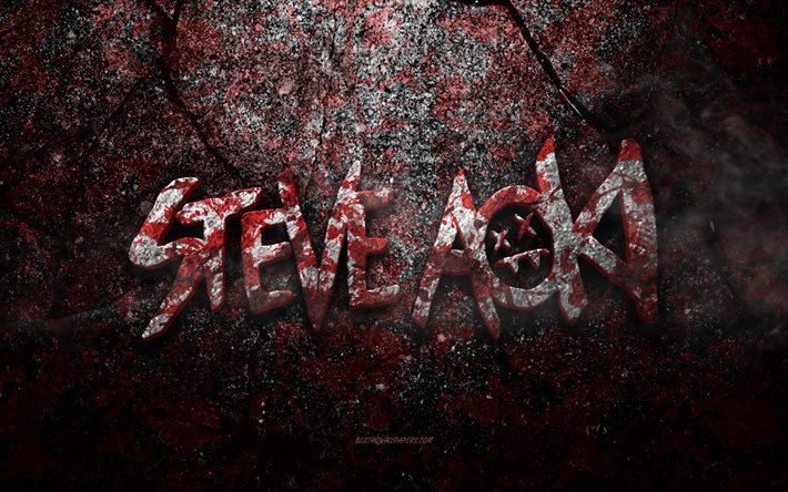 Logotipo de Steve Aoki, arte grunge, logotipo de pedra Steve Aoki, textura de pedra vermelha, Steve Aoki, textura de pedra grunge, emblema de Steve Aoki, logotipo 3D de Steve Aoki