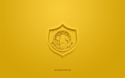 Qatar SC, luova 3D -logo, keltainen tausta, Qatar Stars League, 3D -tunnus, QSL, Qatar Football Club, Doha, Qatar, 3d art, jalkapallo, Qatar SC 3d logo