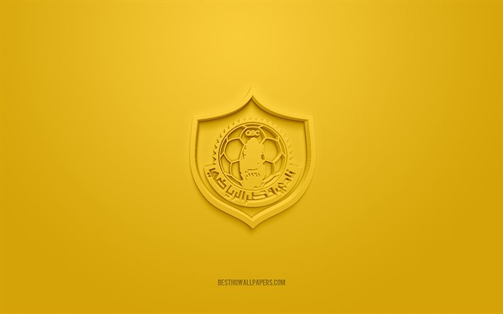 qatar sc, kreatives 3d-logo, gelber hintergrund, qatar stars league, 3d-emblem, qsl, qatar football club, doha, katar, 3d-kunst, fu&#223;ball, qatar sc 3d-logo