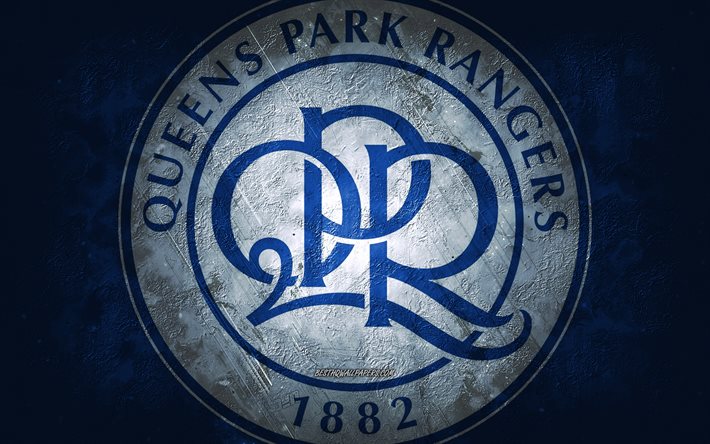 queens park rangers fc, englische fu&#223;ballmannschaft, blauer hintergrund, queens park rangers fc-logo, grunge-kunst, efl-meisterschaft, london, fu&#223;ball, england, queens park rangers fc-emblem