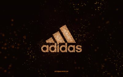 Adidas glitter logo, 4k, black background, Adidas logo, orange glitter art, Adidas, creative art, Adidas orange glitter logo