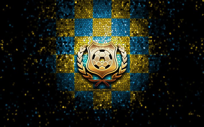 Ismaily SC, glitter logo, Egyptian Premier League, blue yellow checkered background, EPL, soccer, egyptian football club, Ismaily SC logo, mosaic art, football, Ismaily FC, El Ismaily