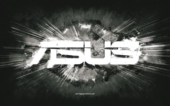 Logotipo da Asus, arte do grunge, fundo de pedra branca, logotipo da Asus branco, Asus, arte criativa, logotipo do grunge da Asus