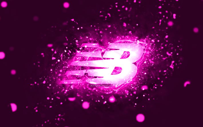 New Balance lila logotyp, 4k, lila neonljus, kreativ, lila abstrakt bakgrund, New Balance -logotyp, modem&#228;rken, New Balance