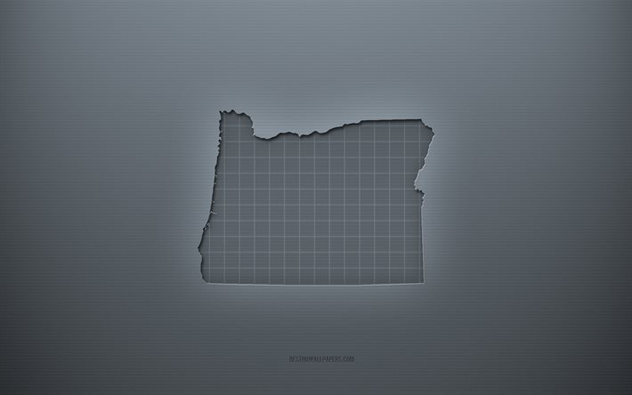 Carte de l&#39;Oregon, arri&#232;re-plan cr&#233;atif gris, Oregon, &#201;tats-Unis, texture du papier gris, &#201;tats am&#233;ricains, silhouette de la carte de l&#39;Oregon, carte de l&#39;Oregon, fond gris, carte 3d de l&#39;Oregon