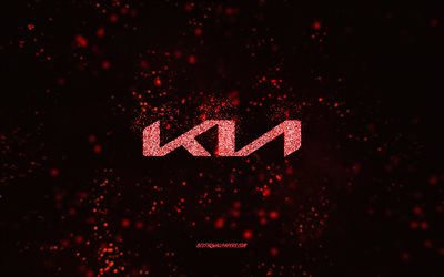 Kia glitter logo, 4k, black background, Kia logo, red glitter art, Kia, creative art, Kia red glitter logo