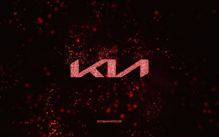 Logotipo com glitter Kia, 4k, fundo preto, logotipo Kia, arte com glitter vermelho, Kia, arte criativa, logotipo com glitter vermelho Kia