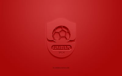 الرائد, شعار 3D الإبداعية, خلفية حمراء, SPL, نادي كرة القدم السعودي, الدوري السعودي للمحترفين, بريدة, المملكة العربية السعودية, فن ثلاثي الأبعاد, كرة القدم, شعار Al Raed FC 3D