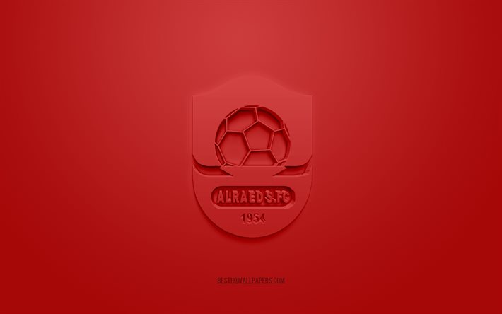 Al Raed FC, creative 3D logo, red background, SPL, Saudi Arabian football Club, Saudi Professional League, Buraidah, Saudi Arabia, 3d art, football, Al Raed FC 3d logo
