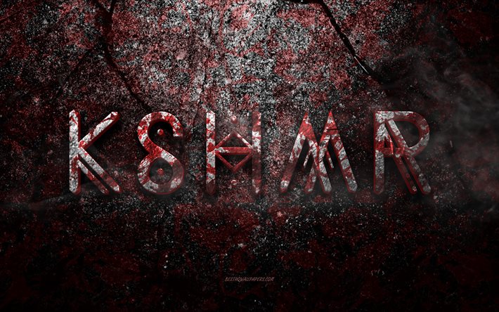 Logo KSHMR, art grunge, logo pierre KSHMR, texture pierre rouge, KSHMR, texture pierre grunge, embl&#232;me KSHMR, logo KSHMR 3d