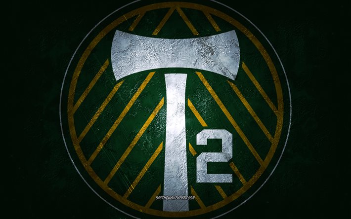 Portland Timbers, sfondo verde, squadra di calcio americana, Portland Timbers emblema, MLS, Oregon, Stati Uniti d&#39;America, calcio, Portland Timbers logo