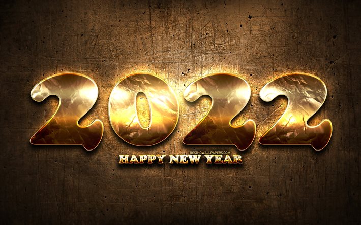 2022年の黄金の金属の数字, 4k, 明けましておめでとうございます, 金属の背景, 2022年のコンセプト, 2022年新年, 金属の背景に2022, 2022年の数字
