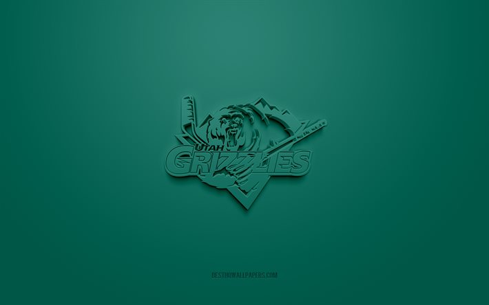 Utah Grizzlies, creative 3D logo, green background, ECHL, 3d emblem, American Hockey Club, Utah, USA, 3d art, hockey, Utah Grizzlies 3d logo