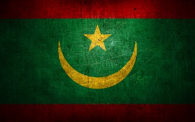 Mauritanian metal flag, grunge art, African countries, Day of Mauritania, national symbols, Mauritania flag, metal flags, Flag of Mauritania, Africa, Mauritania