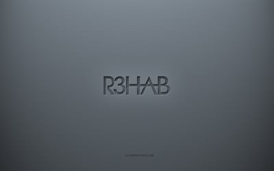Logo R3hab, sfondo grigio creativo, emblema R3hab, trama di carta grigia, R3hab, sfondo grigio, logo R3hab 3d