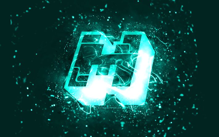 Minecraft turquoise logo, 4k, turquoise neon lights, creative, turquoise abstract background, Minecraft logo, online games, Minecraft