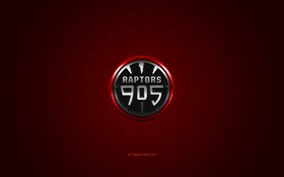 ラプターズ905, カナダのバスケットボールクラブ, 灰色のロゴ, 赤い炭素繊維の背景, NBAGリーグ, バスケットボールカナダ, 米国, ラプターズ905ロゴ
