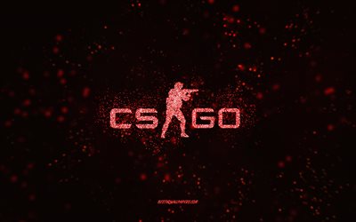 CS GO glitterlogo, svart bakgrund, CS GO-logotyp, Counter-Strike, r&#246;d glitterkonst, CS GO, kreativ konst, CS GO r&#246;d glitterlogo, Counter-Strike Global Offensive