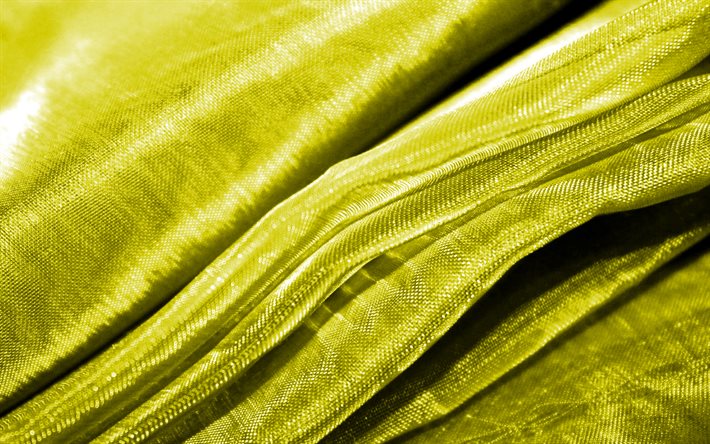 keltainen aaltoileva kangastausta, 4K, aaltoileva kudosrakenne, makro, keltainen tekstiili, kangas aaltoilevat tekstuurit, tekstiilikuviot, kangasrakenteet, keltaiset taustat, kangastaustat