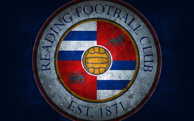 Reading FC, &#233;quipe de football anglaise, fond bleu, logo Reading FC, art grunge, championnat EFL, Berkshire, football, Angleterre, embl&#232;me Reading FC