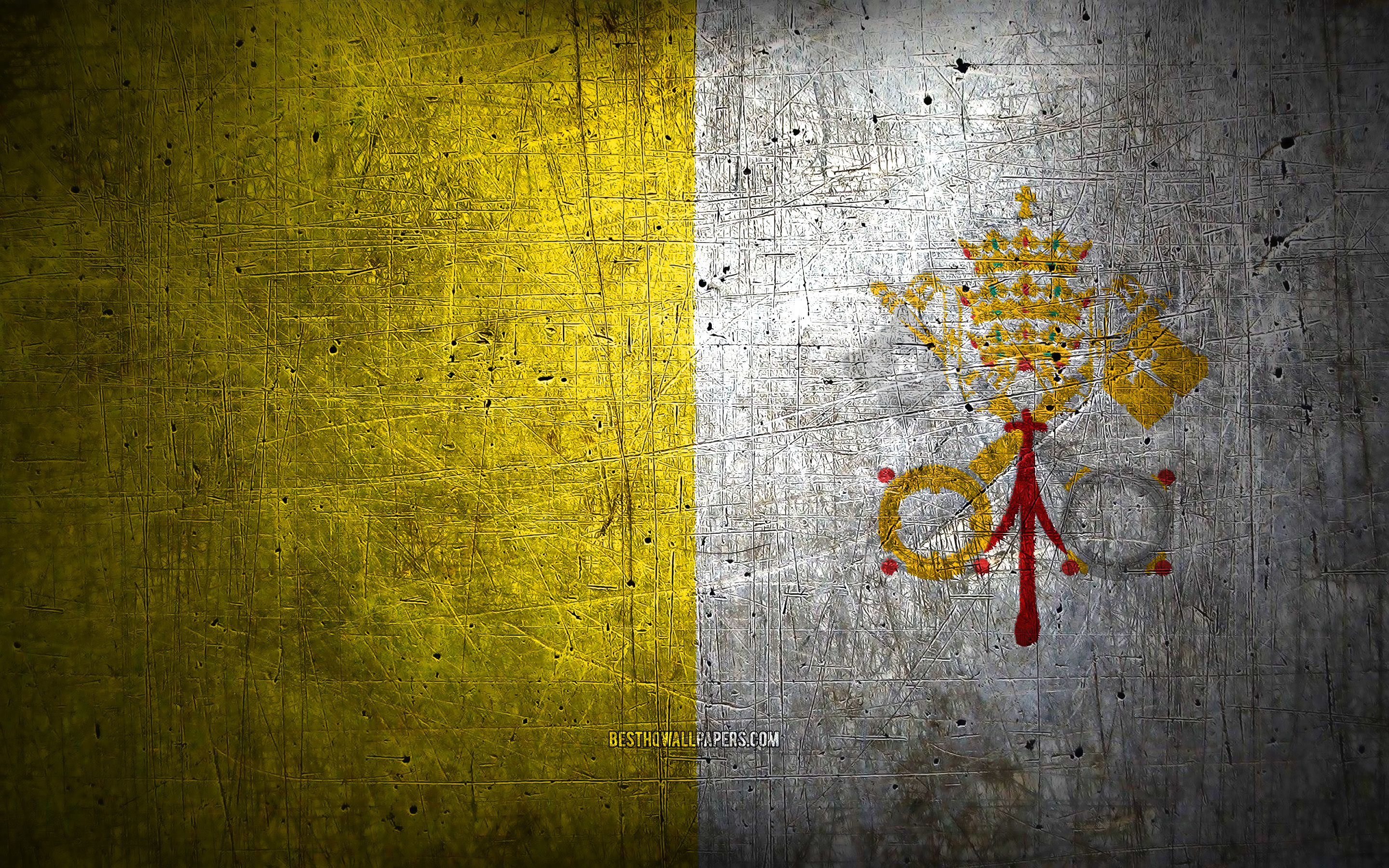 ダウンロード画像 バチカンの金属旗 グランジアート ヨーロッパ諸国 バチカン市国の日 国家のシンボル バチカン市国 金属旗 バチカン市国の旗 ヨーロッパ バチカンの国旗 画面の解像度 x1800 壁紙デスクトップ上