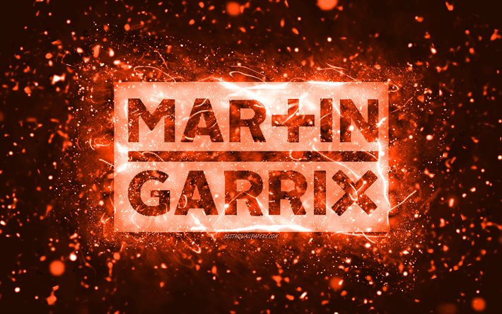 マーティン・ギャリックスのオレンジ色のロゴ, 4k, オランダのDJ, オレンジ色のネオンライト, creative クリエイティブ, オレンジ色の抽象的な背景, マーティン・ジェラール・ギャリックセン, マーティン・ギャリックスのロゴ, 音楽スター, マーティン・ギャリックス