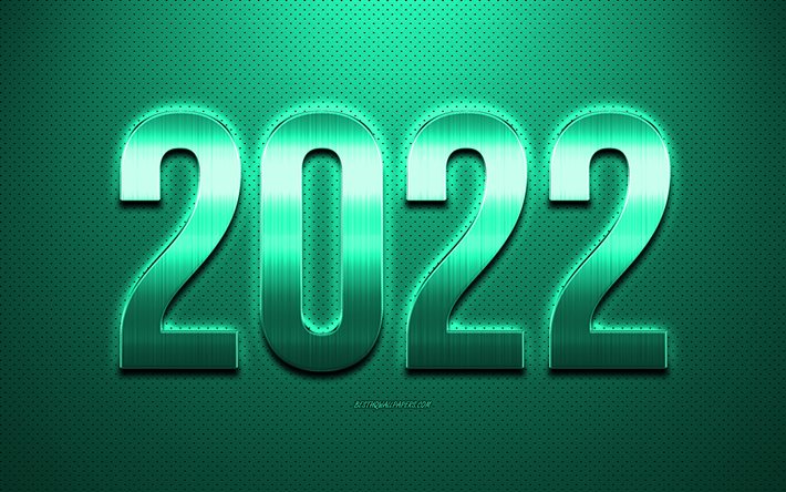 2022 New Year, Turquoise 2022 background, Happy New Year 2022, Turquoise leather texture, 2022 concepts, 2022 background, New 2022 Year