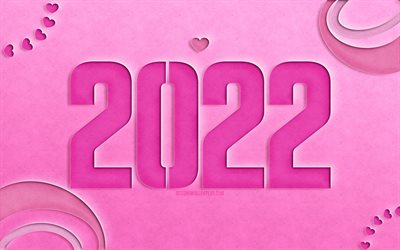 2022年のピンクのカット数字, 4k, 明けましておめでとうございます, ピンクの紙の背景, 2022年のコンセプト, 2022年新年, 紙の背景に2022, 2022年の数字
