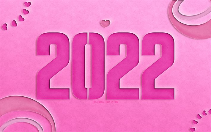 2022 chiffres coup&#233;s roses, 4k, bonne ann&#233;e 2022, arri&#232;re-plans en papier rose, concepts 2022, nouvel an 2022, 2022 sur fond de papier, chiffres de l&#39;ann&#233;e 2022