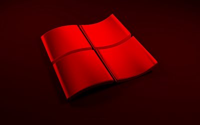 Kırmızı 3d Windows logosu, siyah arka plan, 3d dalgalar kırmızı arka plan, Windows logosu, Windows amblemi, 3d sanat, Windows