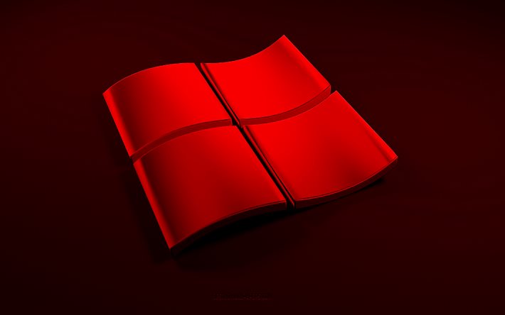 赤の3dWindowsロゴ, 黒の背景, 3d波赤い背景, Windowsロゴ, Windowsエンブレム, 3Dアート, Windows