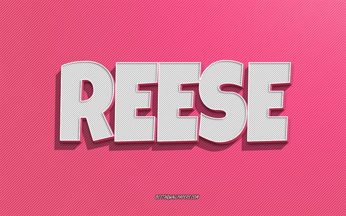 Reese, vaaleanpunaiset viivat tausta, taustakuvat nimill&#228;, Reese nimi, naisten nimet, Reese -kortti, viivapiirrokset, kuva Reese -nimell&#228;