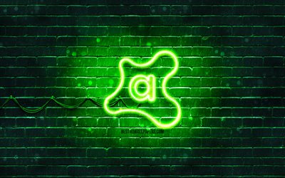 Logo Avast verde, 4k, muro di mattoni verde, logo Avast, software antivirus, logo Avast neon, Avast