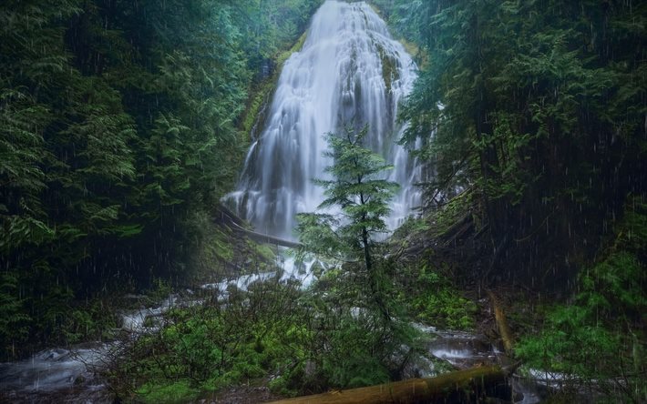 Fairy Falls, rocce, cascata, Columbia River Gorge, Wahkeena Creek, bellissima cascata, USA