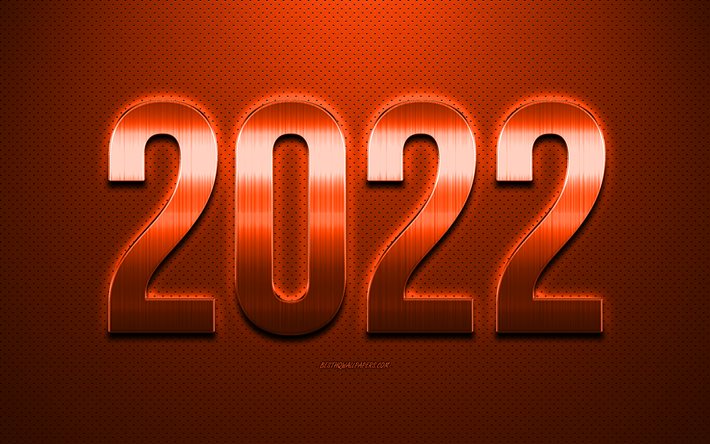 2022 New Year, Orange 2022 background, Happy New Year 2022, Orange leather texture, 2022 concepts, 2022 background, New 2022 Year