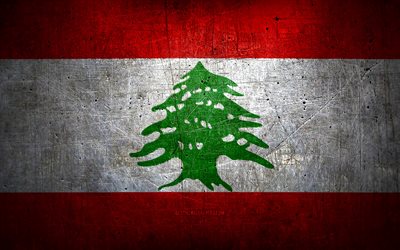 Lebanese metal flag, grunge art, asian countries, Day of Lebanon, national symbols, Lebanon flag, metal flags, Flag of Lebanon, Asia, Lebanese flag, Lebanon