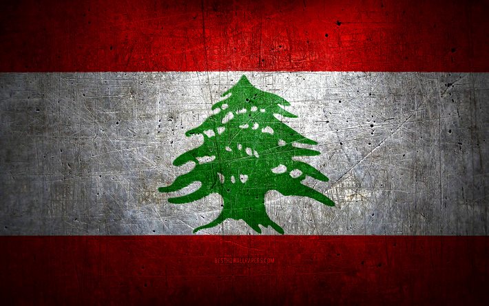 Drapeau libanais en m&#233;tal, art grunge, pays asiatiques, Jour du Liban, symboles nationaux, Drapeau du Liban, drapeaux en m&#233;tal, Asie, Drapeau libanais, Liban