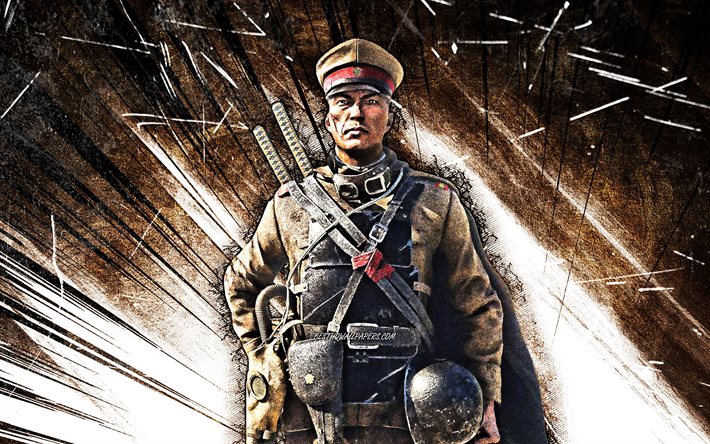 4k, Keisuke Nakamura, grunge -taide, Battlefield V, fanitaide, Battlefield -hahmot, Battlefield V Elites, ruskeat abstraktit s&#228;teet, sotilaat, Battlefield 5, Keisuke Nakamura Battlefield