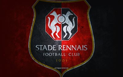 Stade Rennais FC, French football team, red background, Stade Rennais FC logo, grunge art, Ligue 1, France, football, Stade Rennais FC emblem