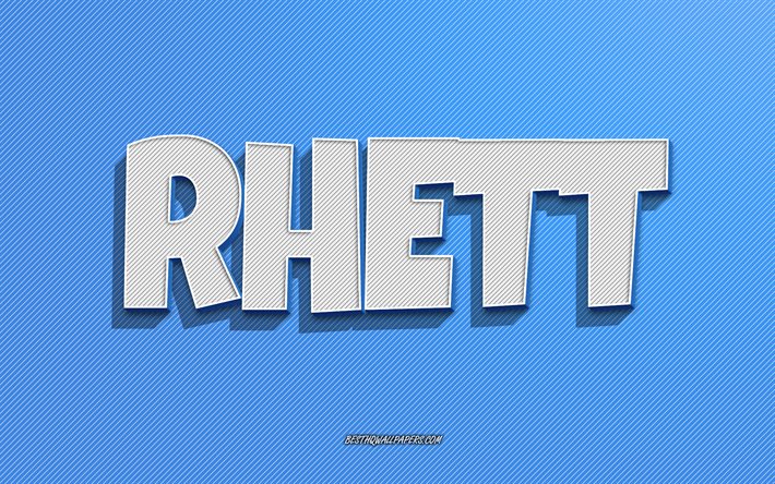 Rhett, fond de lignes bleues, fonds d&#39;&#233;cran avec des noms, nom Rhett, noms masculins, carte de voeux Rhett, dessin au trait, photo avec nom Rhett