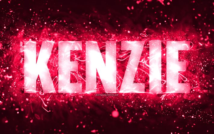 Happy Birthday Kenzie, 4k, pink neon lights, Kenzie name, creative, Kenzie Happy Birthday, Kenzie Birthday, popular american female names, picture with Kenzie name, Kenzie