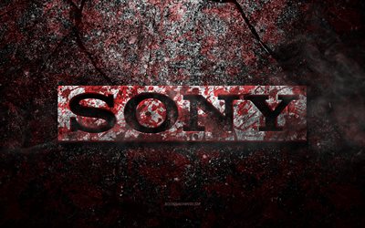 Sony logo, grunge art, Sony stone logo, red stone texture, Sony, grunge stone texture, Sony emblem, Sony 3d logo